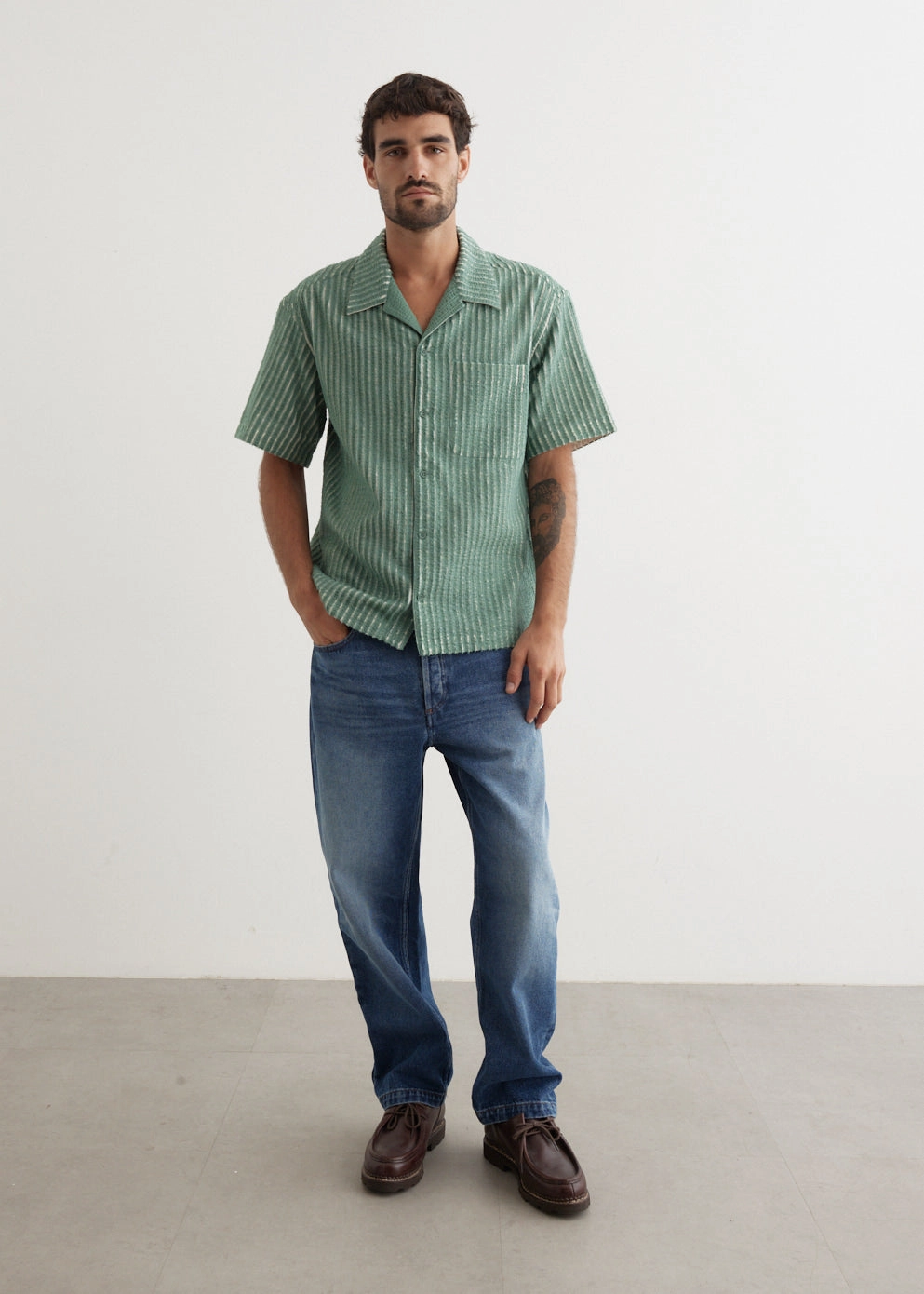 Hand-Frayed Stripe Short Sleeve Shirt Modern Appeal Polished Style