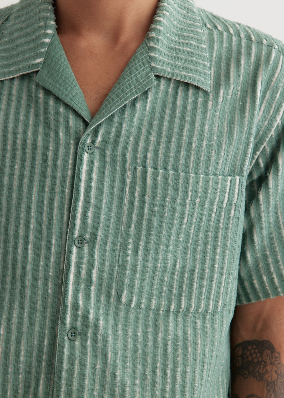 Hand-Frayed Stripe Short Sleeve Shirt Breathable Fit Indoor Comfort