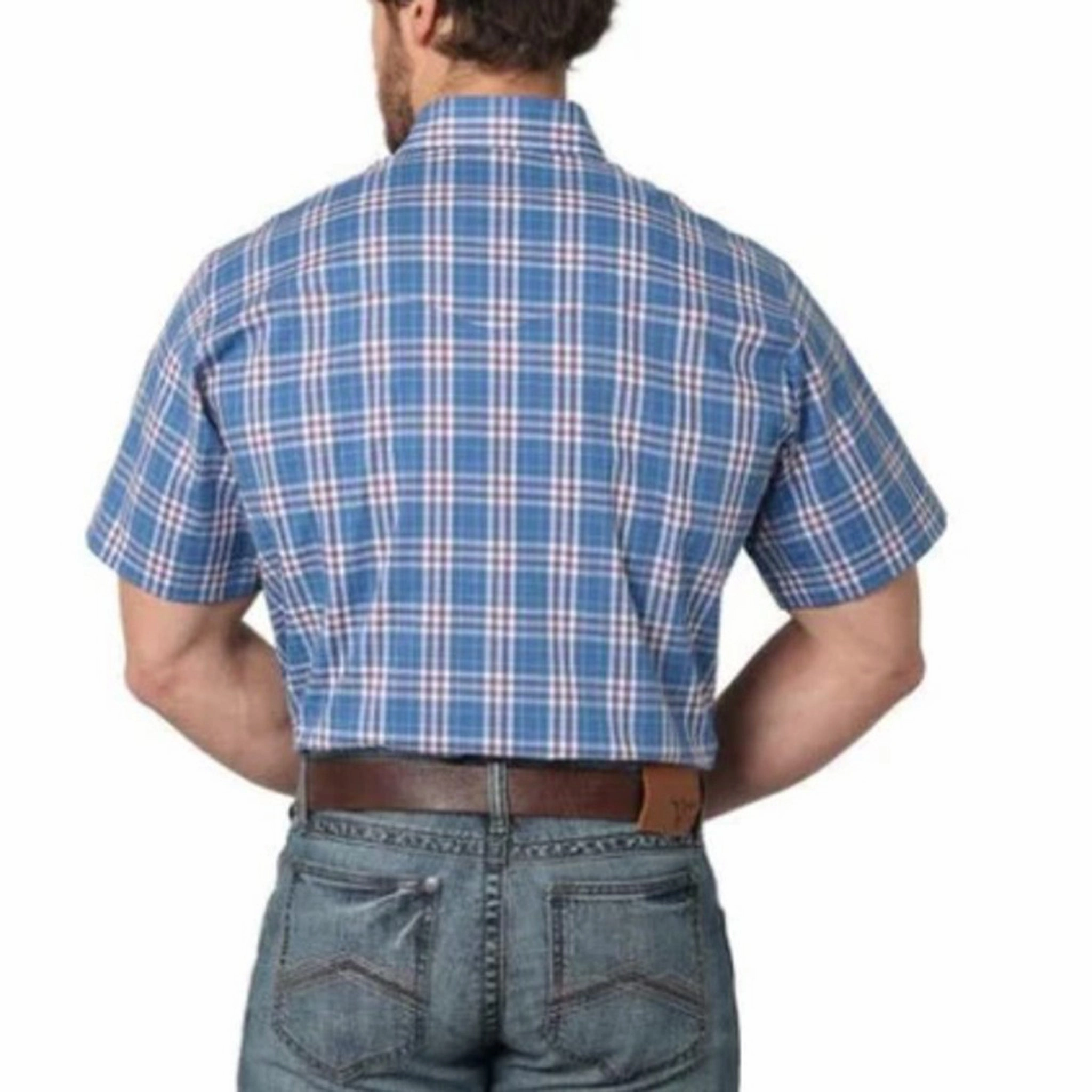 Adjustable Cuffs Wrangler Blue Plaid Winkle Resistant Short Sleeve Shirt