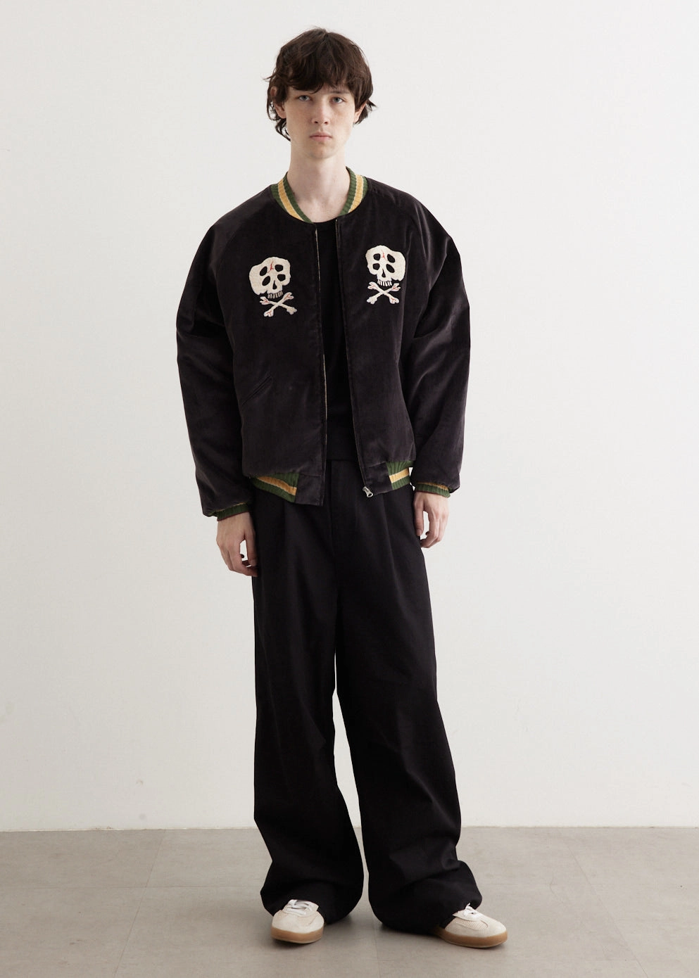 Collar Stabilization System Reinforced Edging Sulfer Dyed Velvet Souvenir Jacket (RAINSKULL)