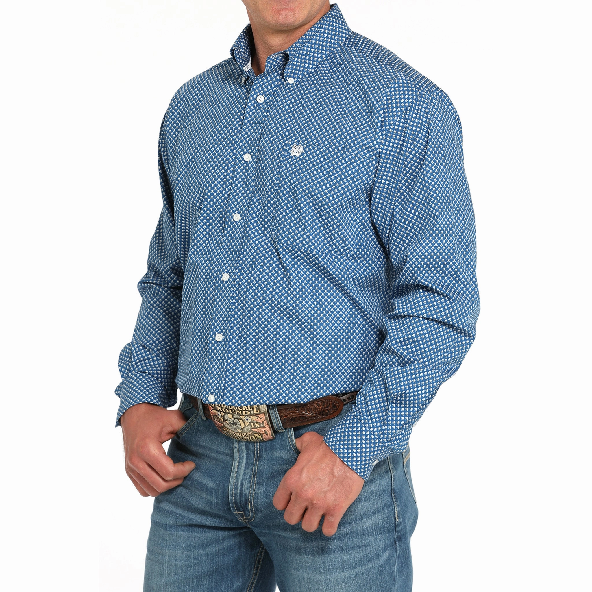 Cinch Men's Blue Print Long Sleeve Shirt Fashionable Layer Chic Ensemble