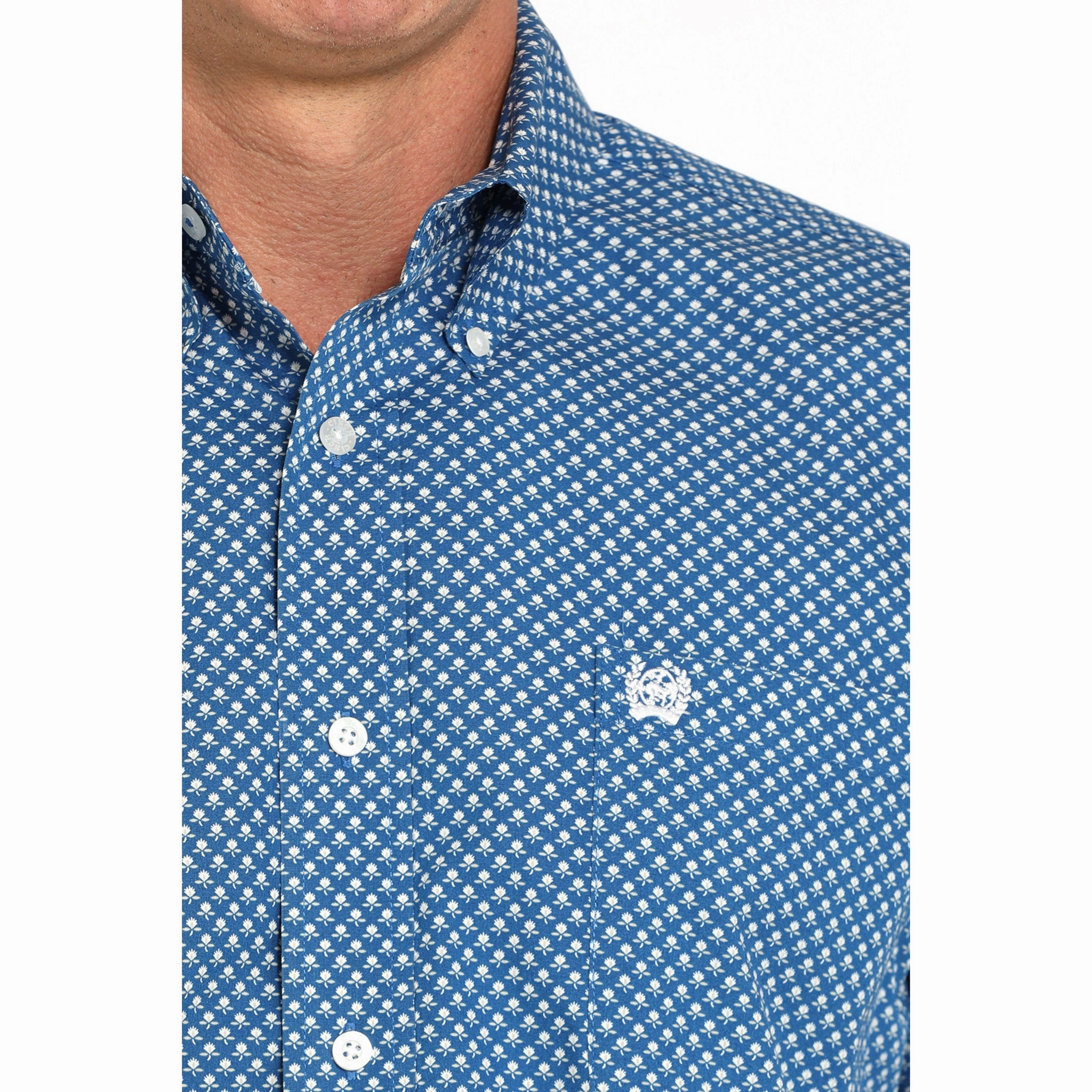 Cinch Men's Blue Print Long Sleeve Shirt Reinforced Collar Adjustable Cuffs