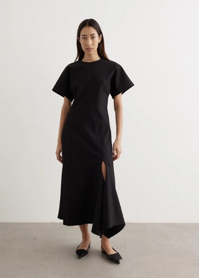 Compact Stripe Jersey Long Dress Slim Form