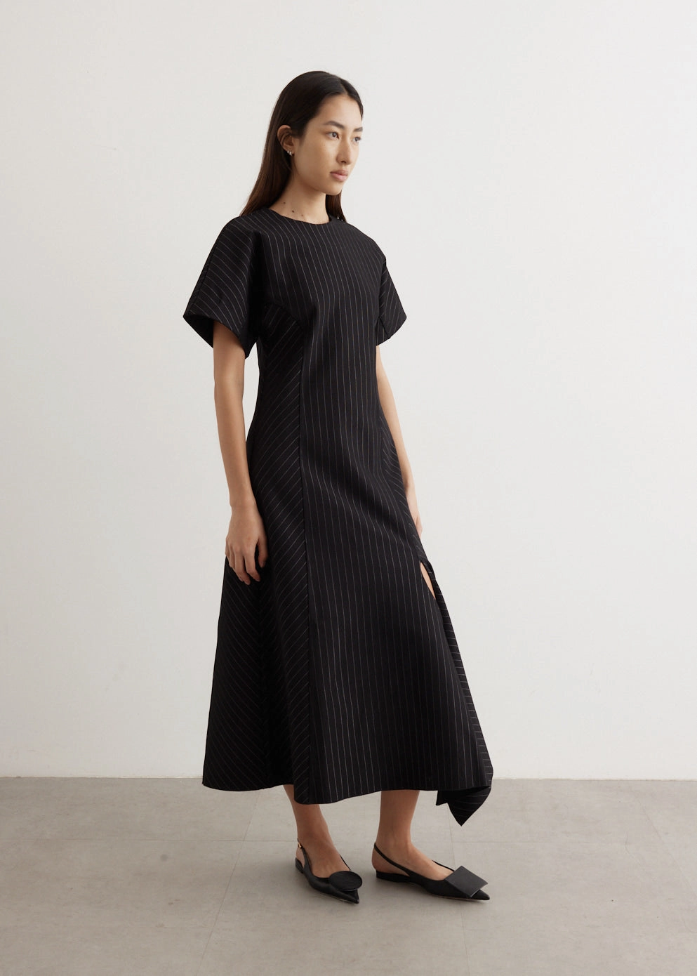 Cool Shape Compact Stripe Jersey Long Dress