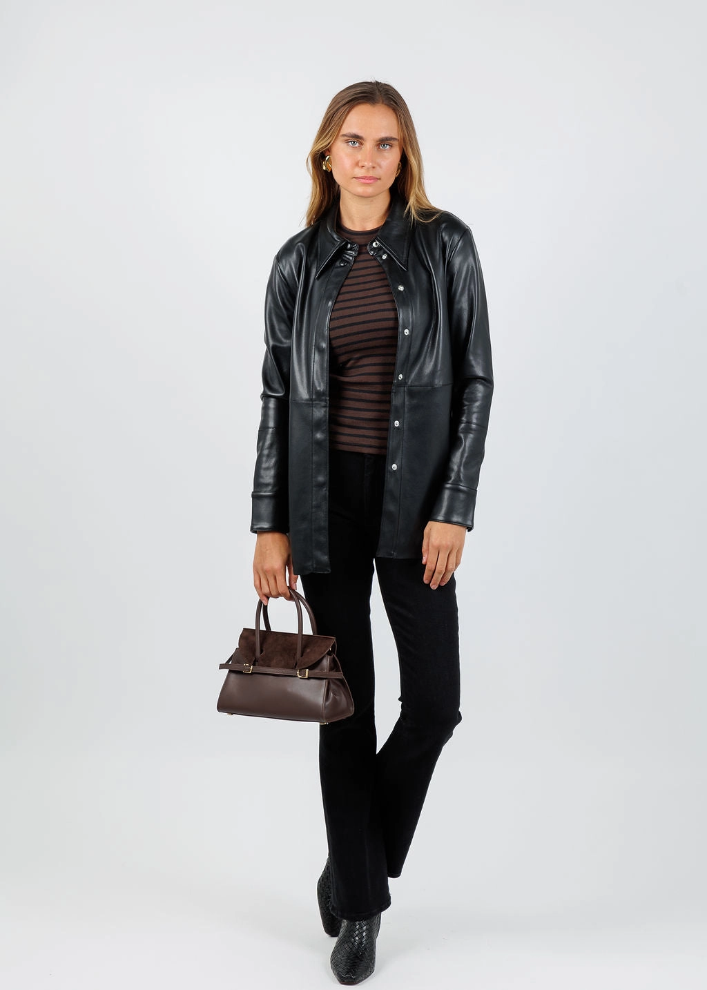 SunProtection Julia Vegan Leather Shacket - Black V Neck Design