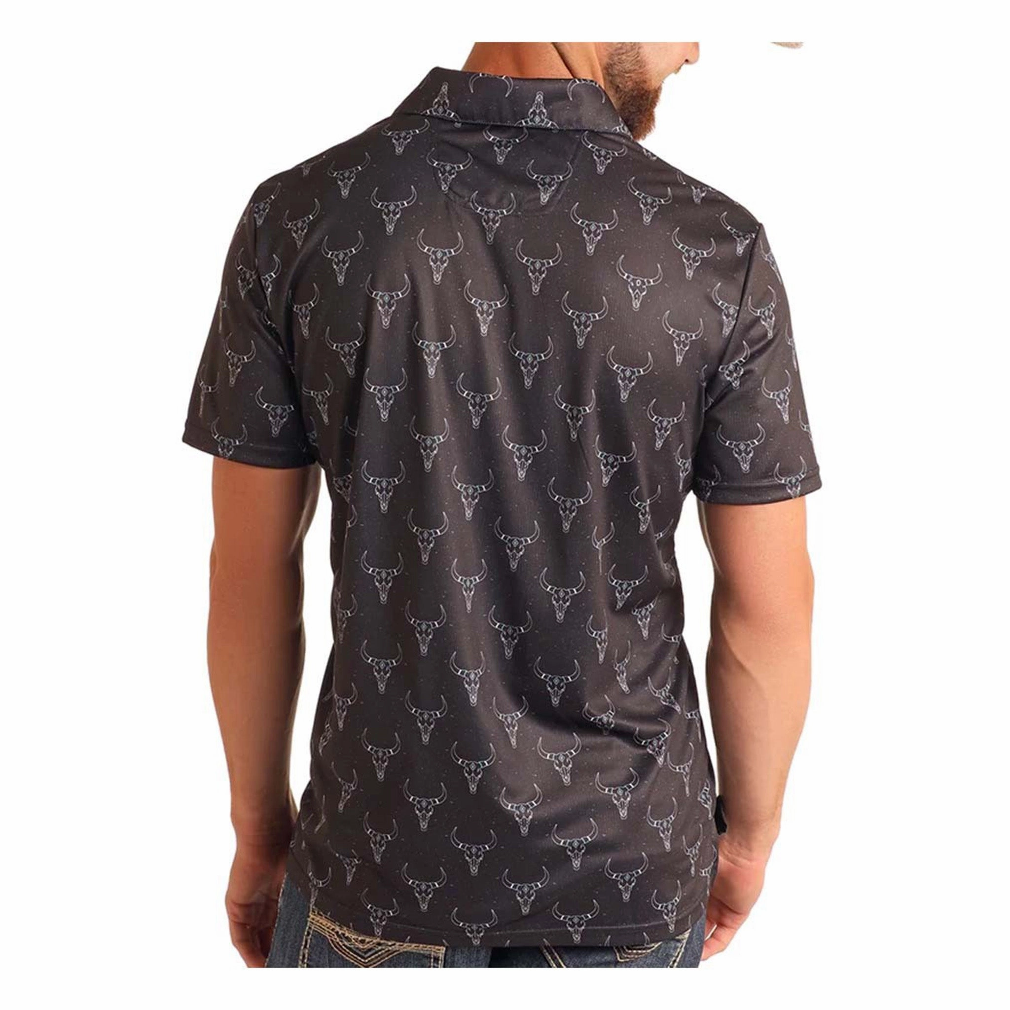 Simple Fit High-End Finish Rock & Roll Men's Charcoal Longhorn Polo