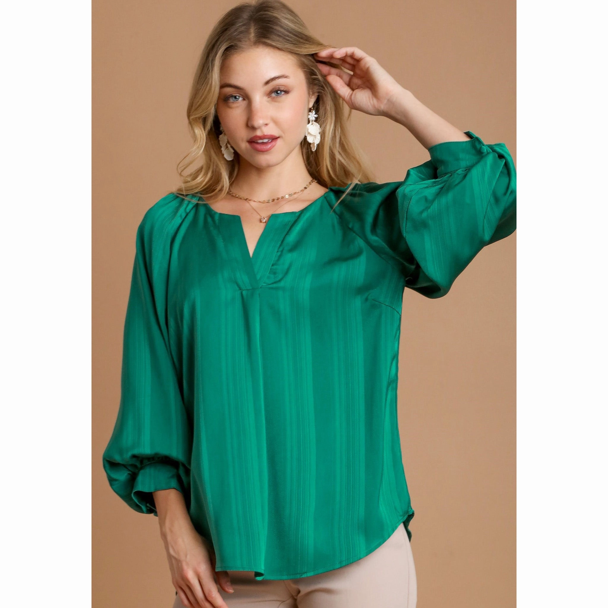 Umgee USA Women's Stripe Satin Bubble 3/4 Sleeve Fade Resistant Treatment