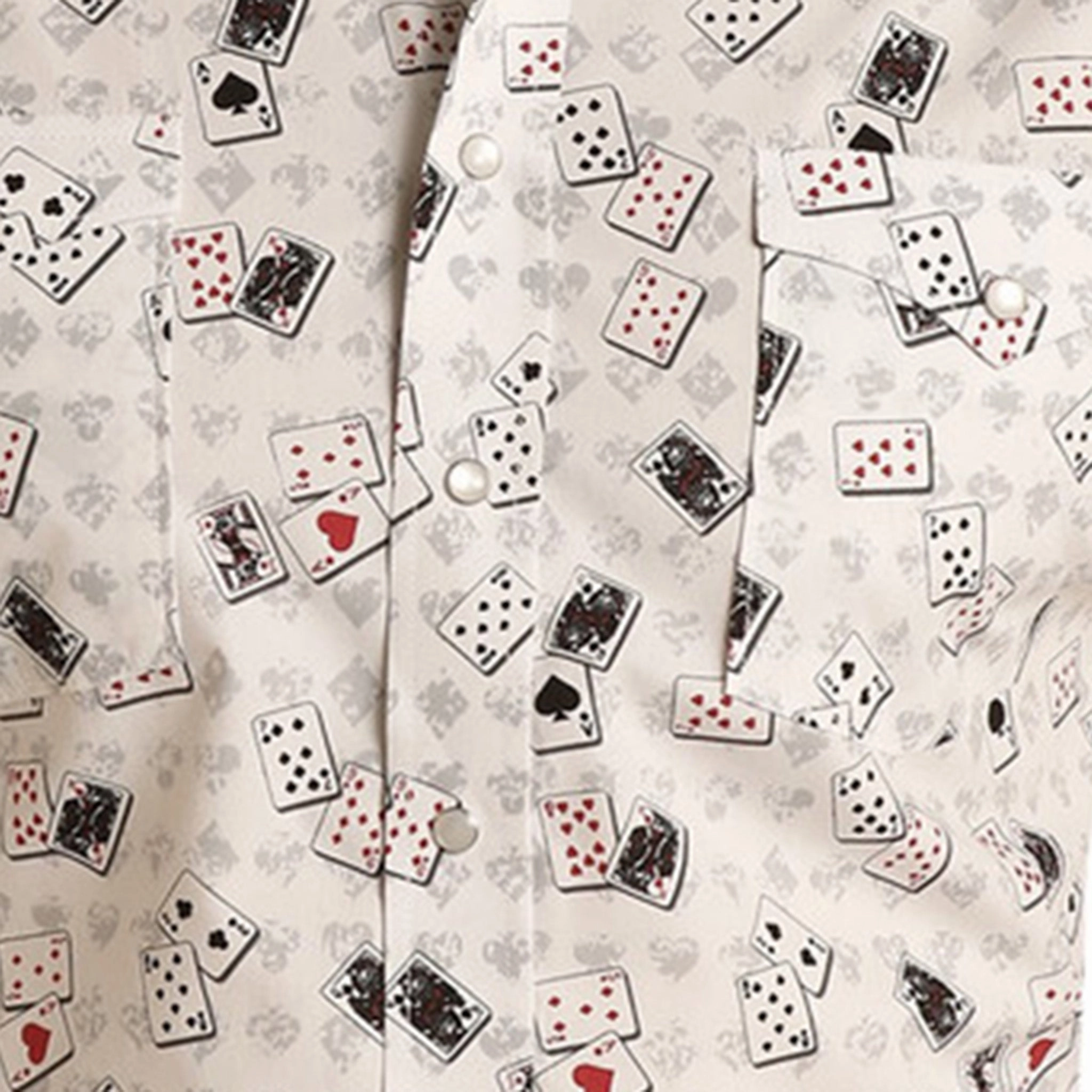 Panhandle Men's White Playing Card Print Long Sleeve Easy Care Material