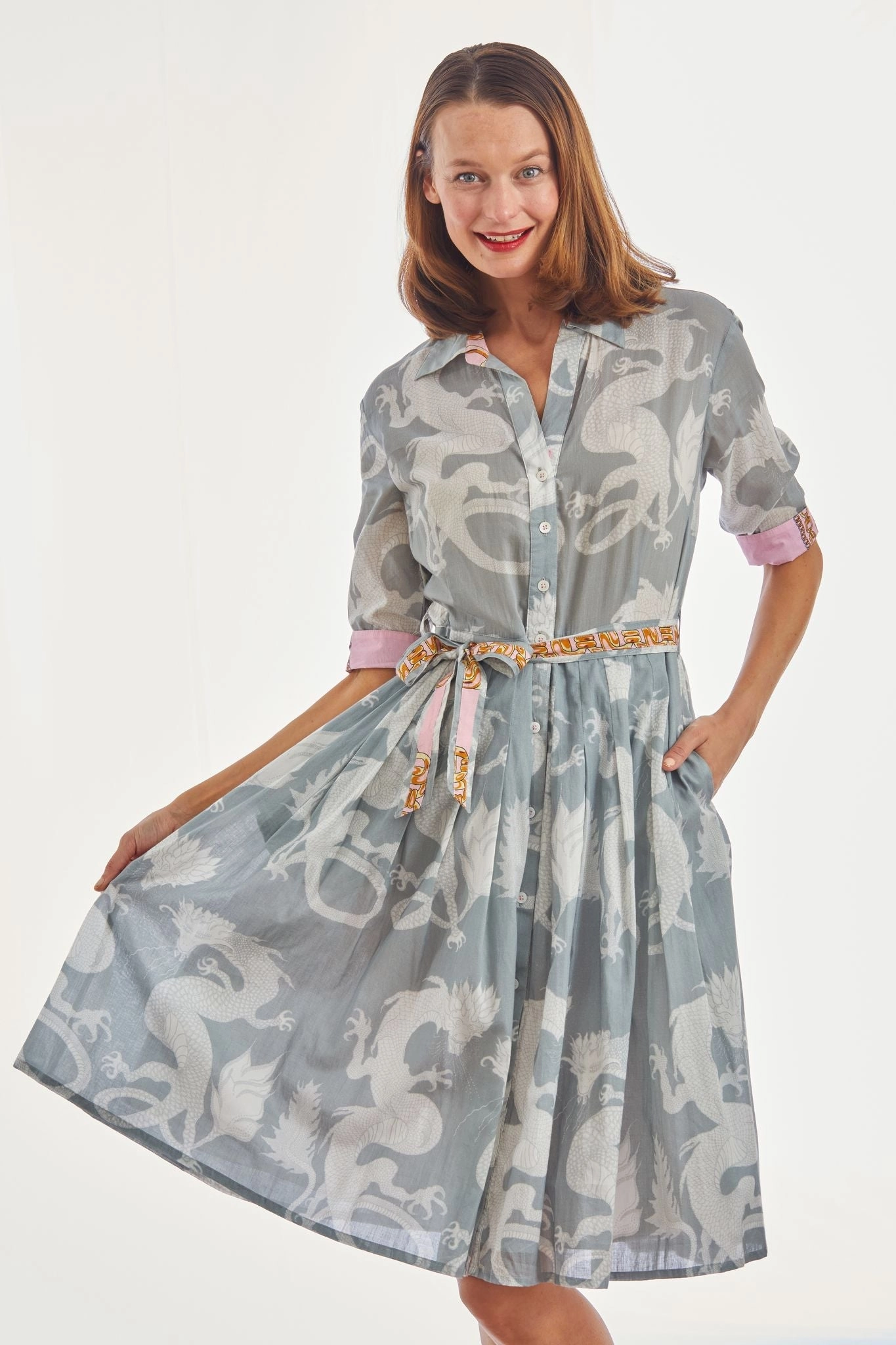 Subtle-Print french chic Mrs Maisel Dress - Grey Dragons Print