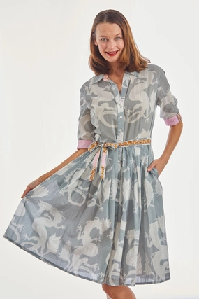 Knit Cool Mrs Maisel Dress - Grey Dragons Print