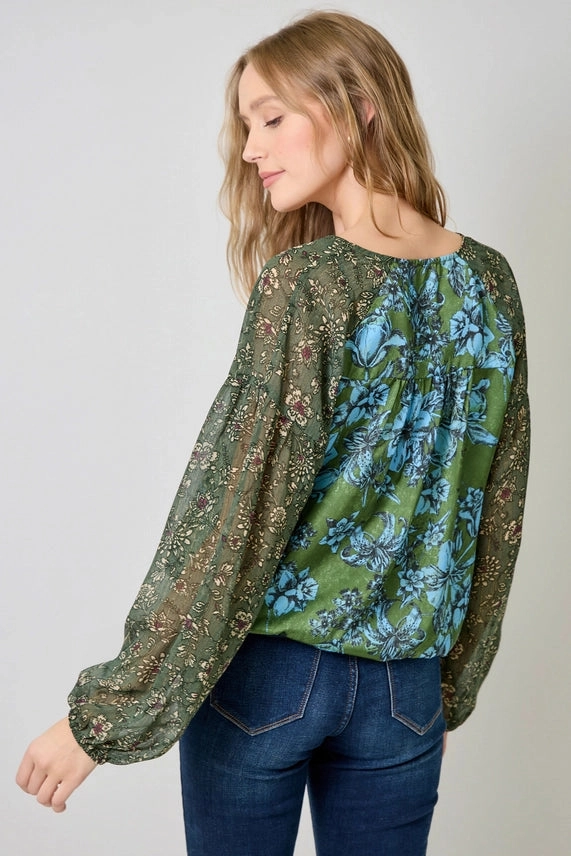Mixed Floral Print Blouse Convertible Design