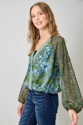 Mixed Floral Print Blouse FlexibleCollarStructure