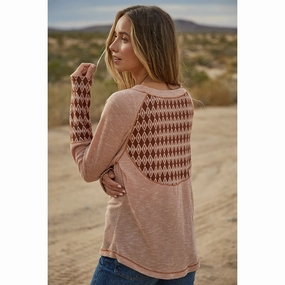 CES Femme Women's Diamond Print Long Sleeve Top Brushed Inner Layer