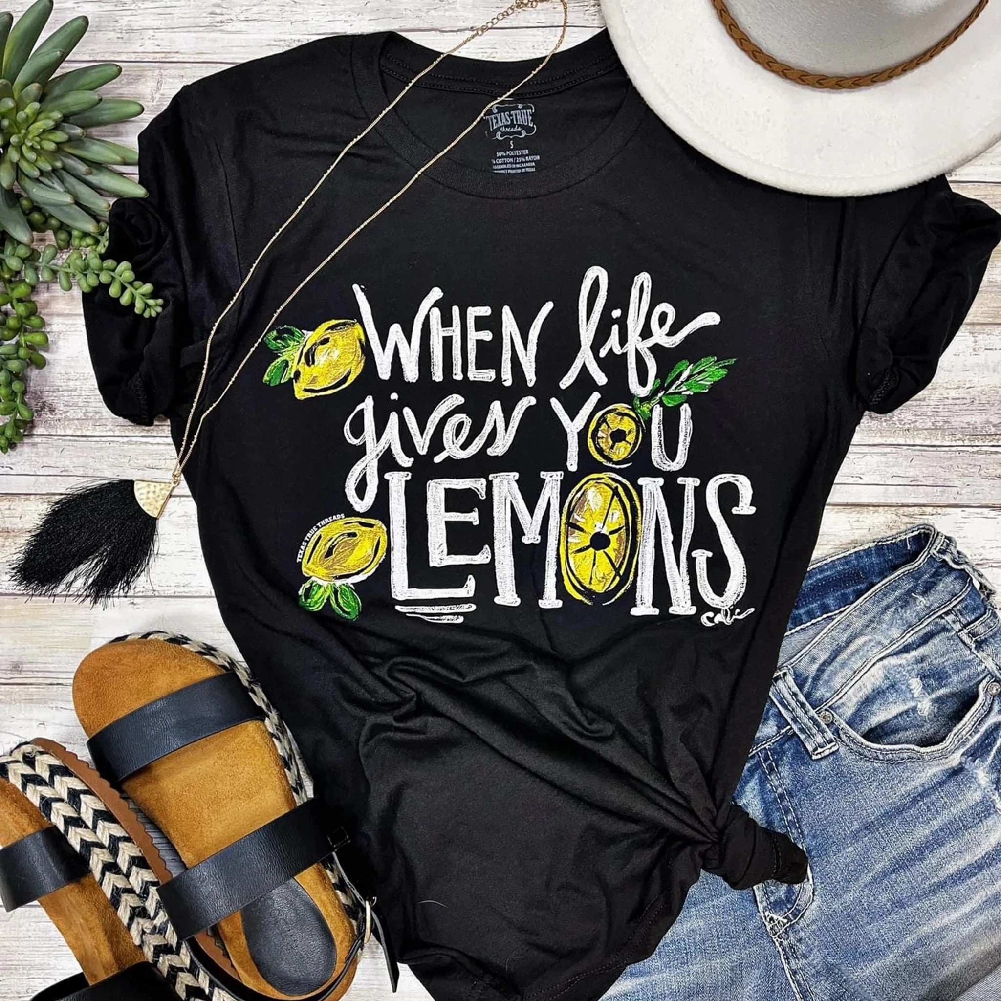 Texas True Black Tee-When Life Gives You Lemons PreWashed