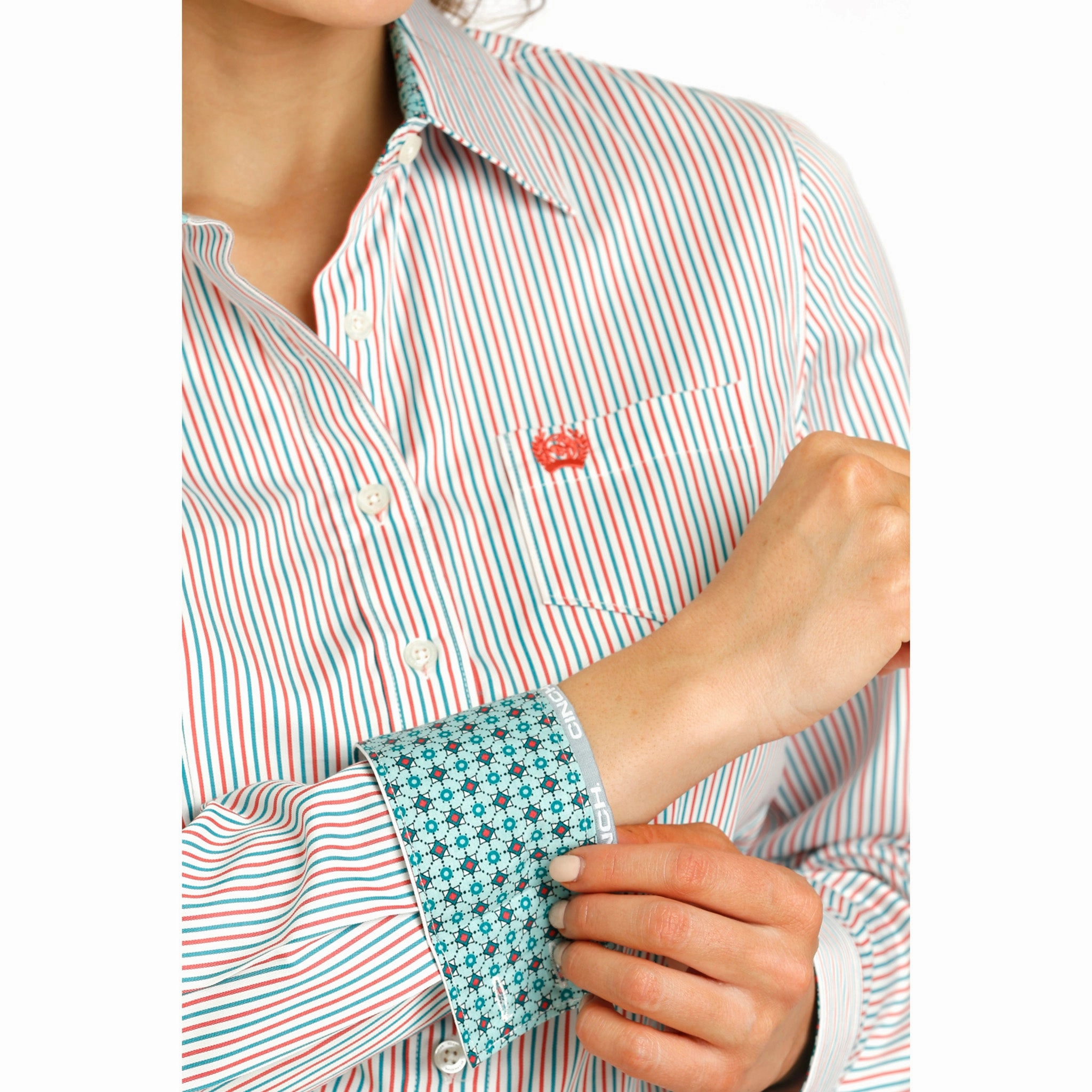 Cinch Womens Multi-Colored Striped Long Sleeve Activewear Top