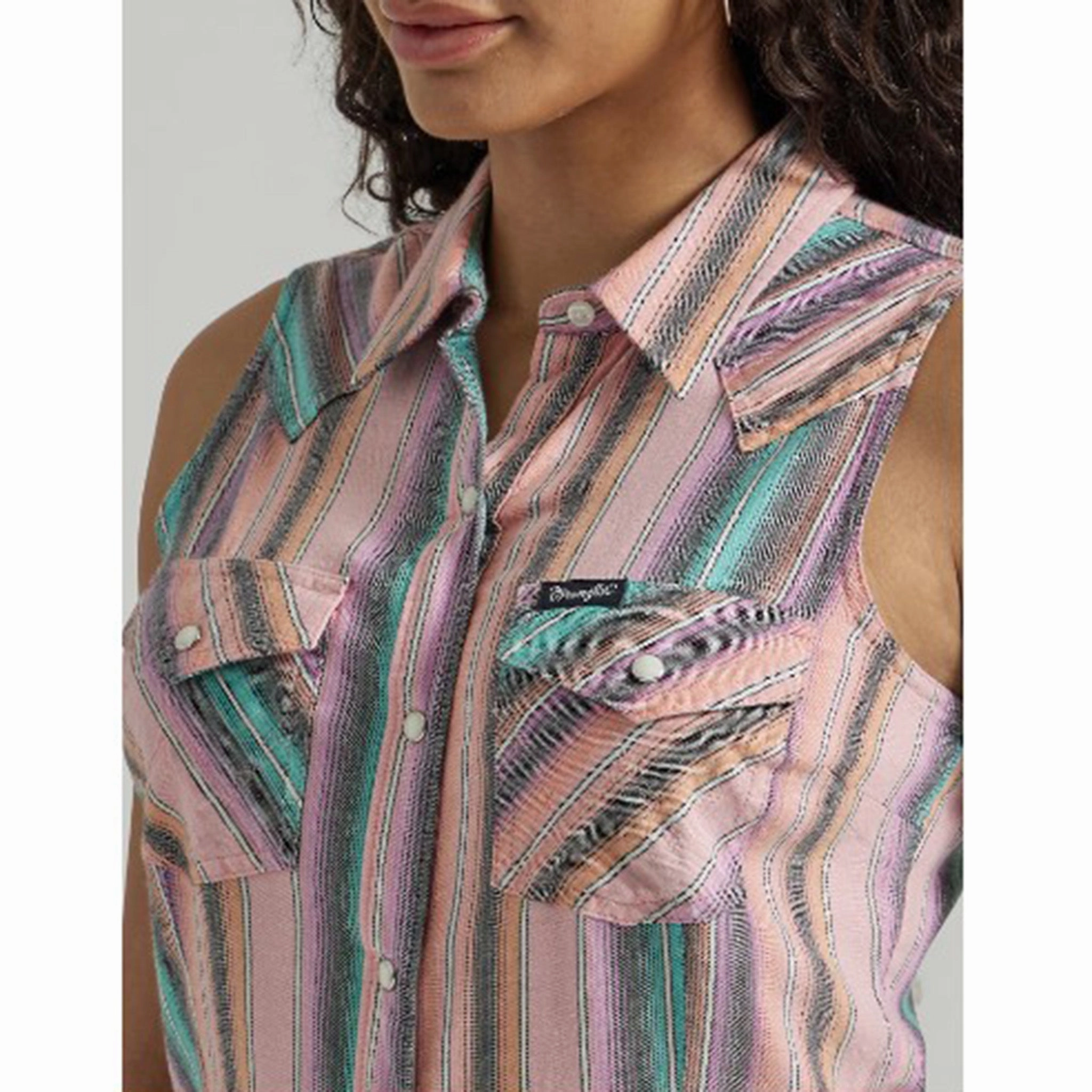 Wrangler Women's Pink Stripe Sleeveless Recycled Fiber Blend