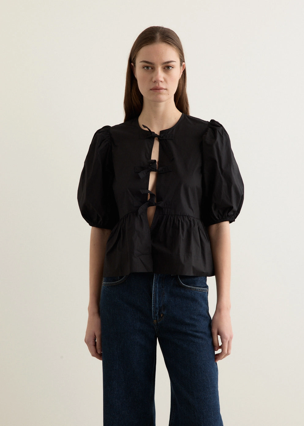 Cotton Poplin Peplum Blouse Flexible Shoulder Panels