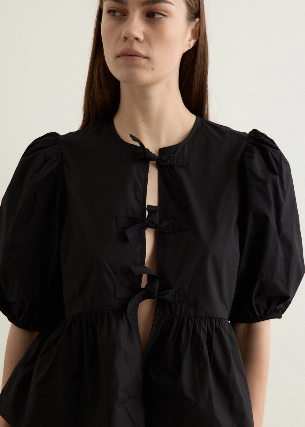 Breathable Comfort Embroidered Logo Cotton Poplin Peplum Blouse