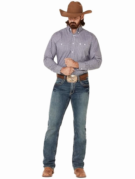 Comfortable Look Wrangler Men's George Strait Blue & Red Long Sleeve