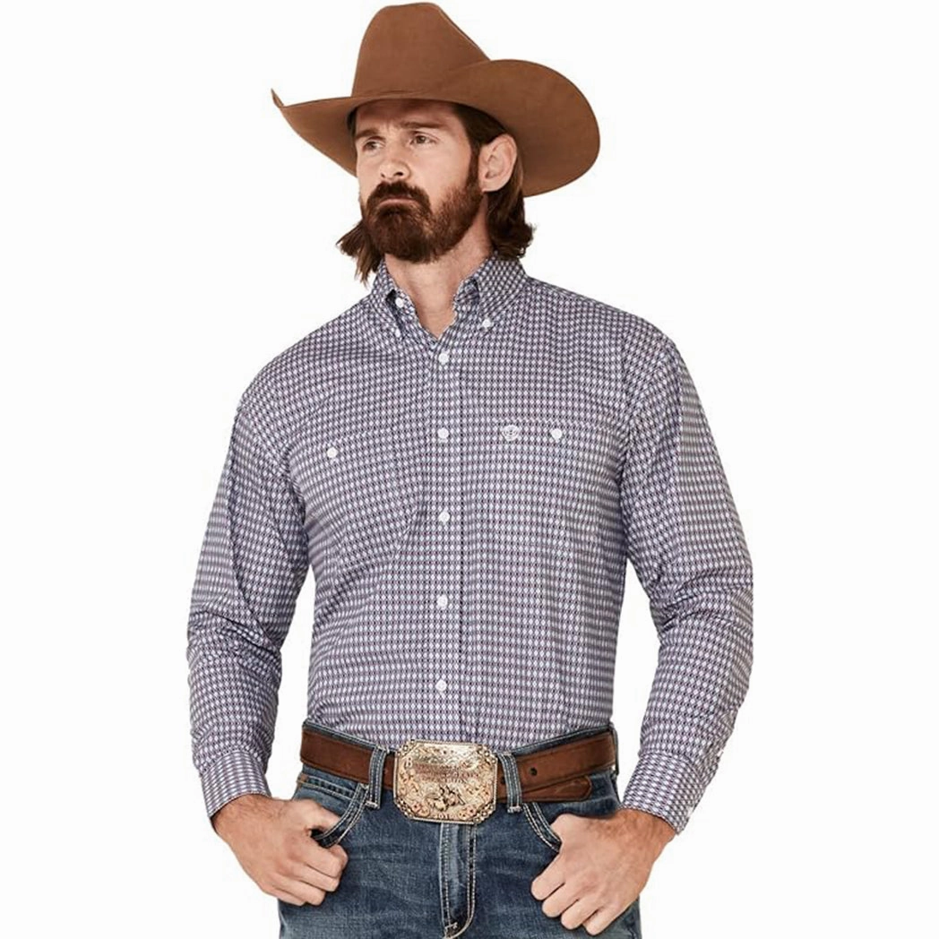 Wrangler Men's George Strait Blue & Red Long Sleeve Striped Design