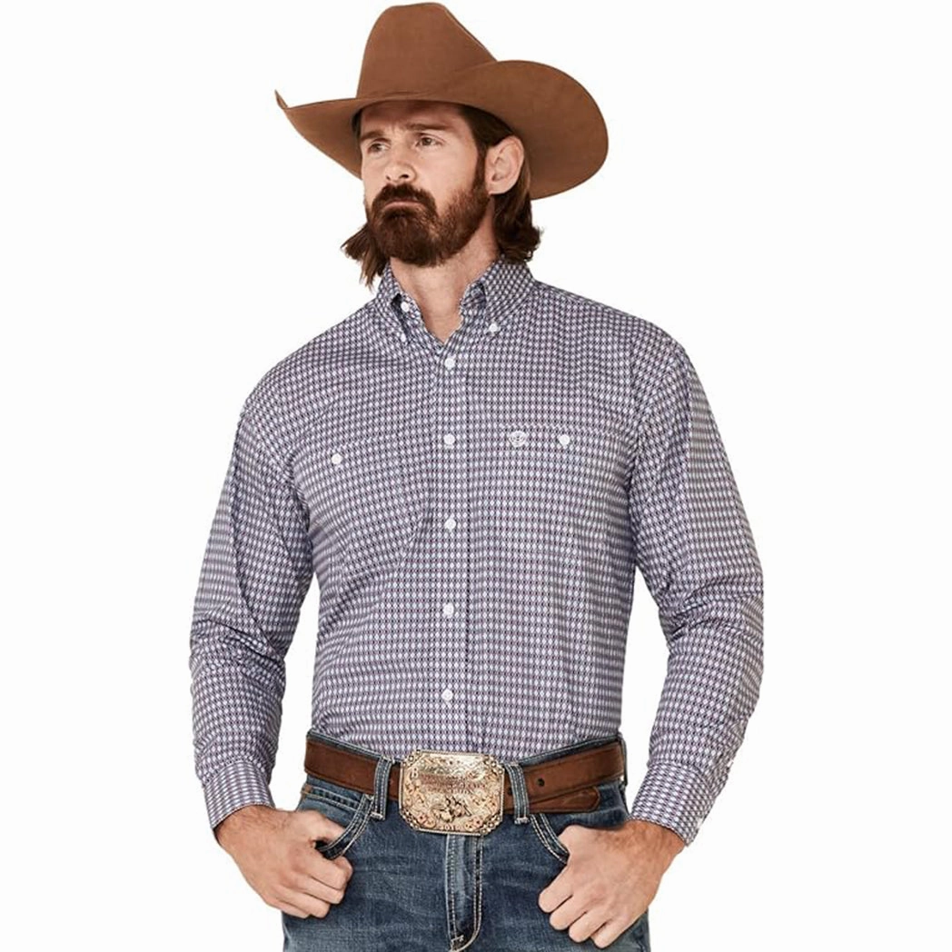 Comfy Fit Wrangler Men's George Strait Blue & Red Long Sleeve