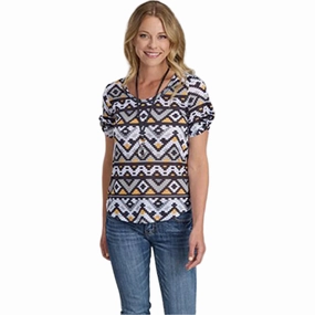Classic Crew Neck Karman Women's Multicolor Aztec Short Sleeve Top