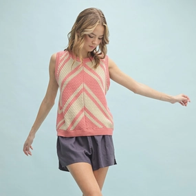 Tan & Rose Chevron Southwest Vest Mid Length Design All Year Use