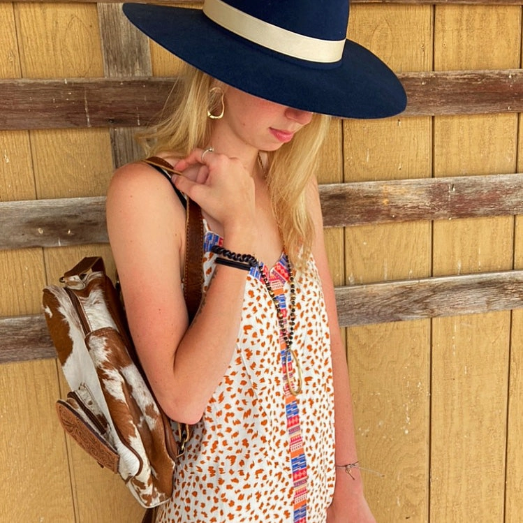 Andree Women's Cream and Camel Dress with Aztec Embroidery Casual event outfit