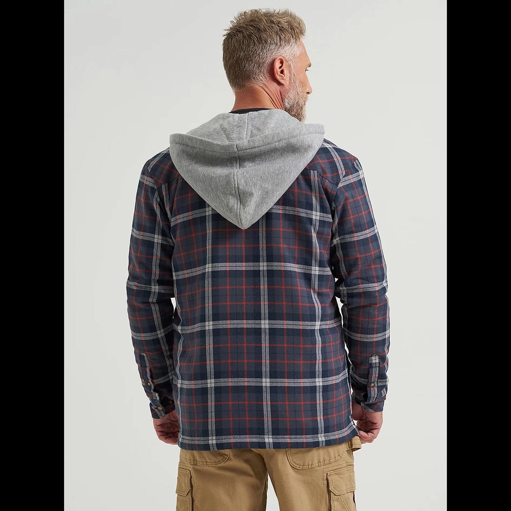 QuickDryMaterial Wrangler Riggs  Men's Navy/Red Hooded Flannel Jacket