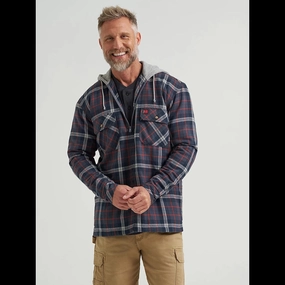 Wrangler Riggs  Men's Navy/Red Hooded Flannel Jacket Chic Urban