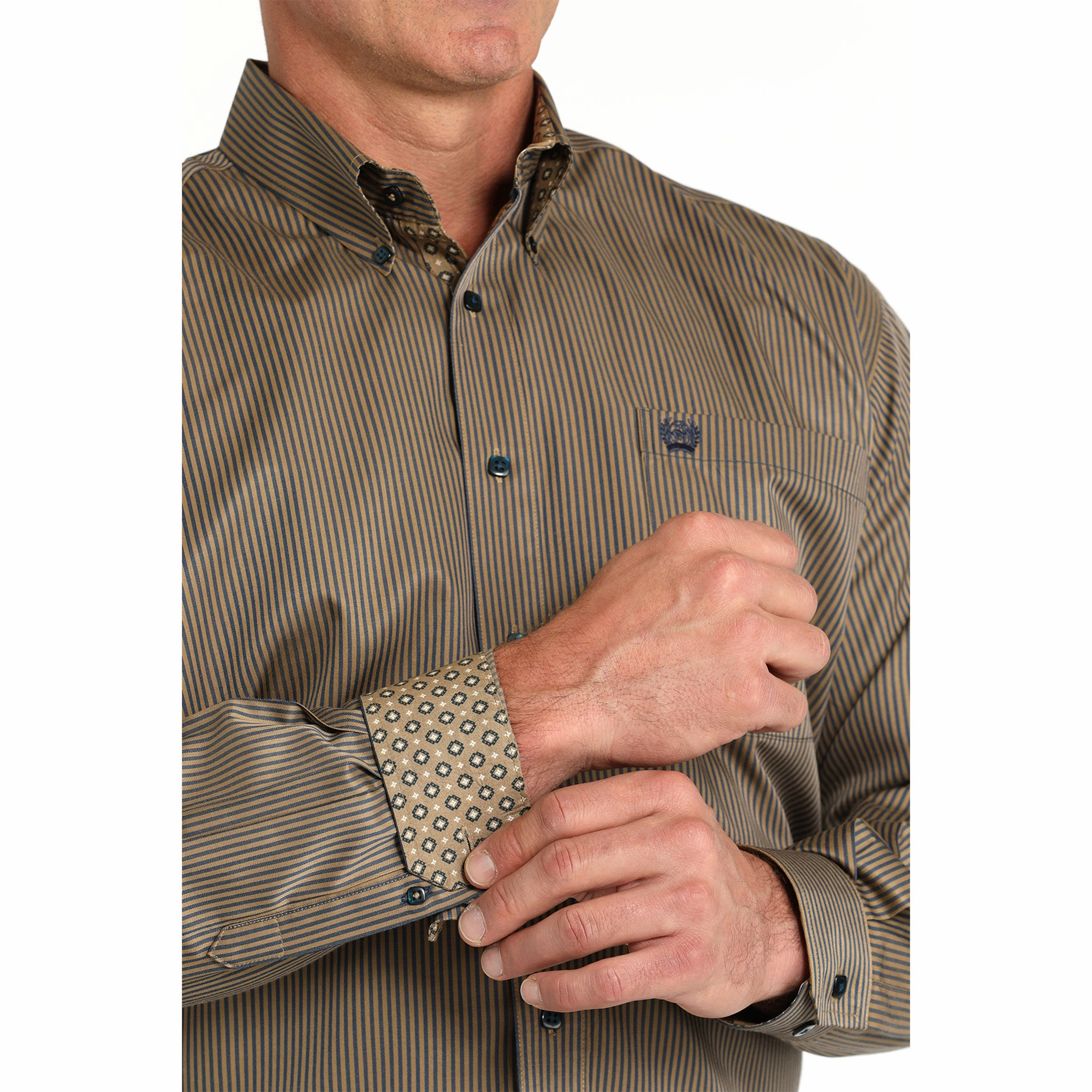 No Bulk Layering System Cinch Men's Brown Long Sleeve Stripe Shirt
