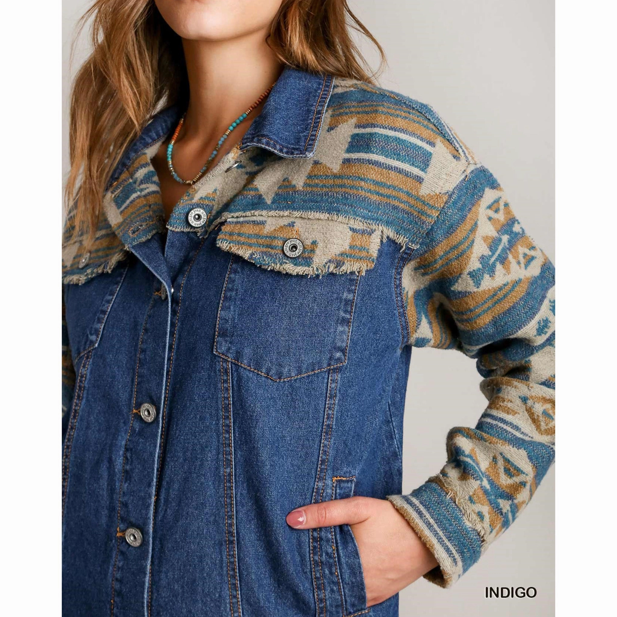 Low Profile Insulation CompressionResistant Umgee Women's Aztec Denim Jacket