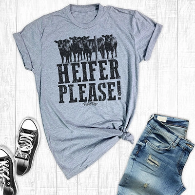Rebel Rose Grey Graphic Tee - Heifer Please! Easy Fit