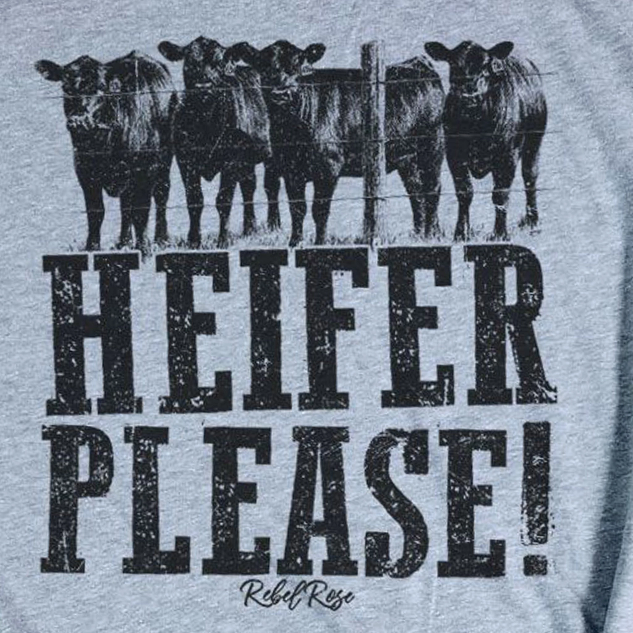 Rebel Rose Grey Graphic Tee - Heifer Please! Ventilated Panel Design