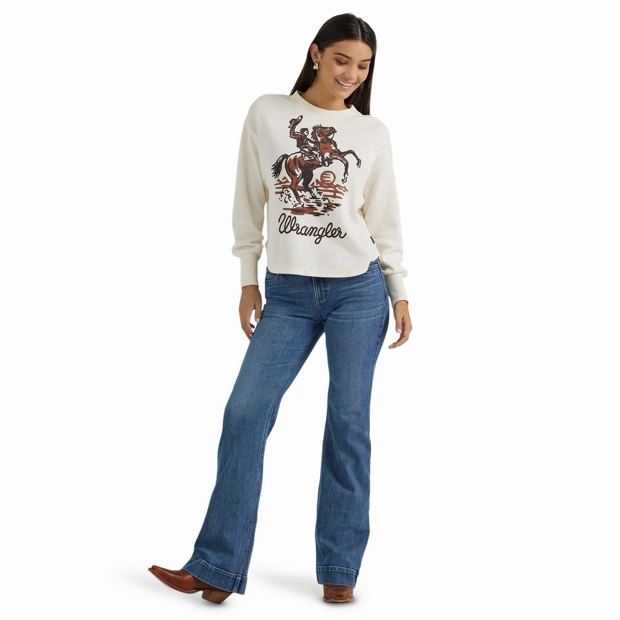 Chic Tee Wrangler Women's White Buck Thermal Shirt