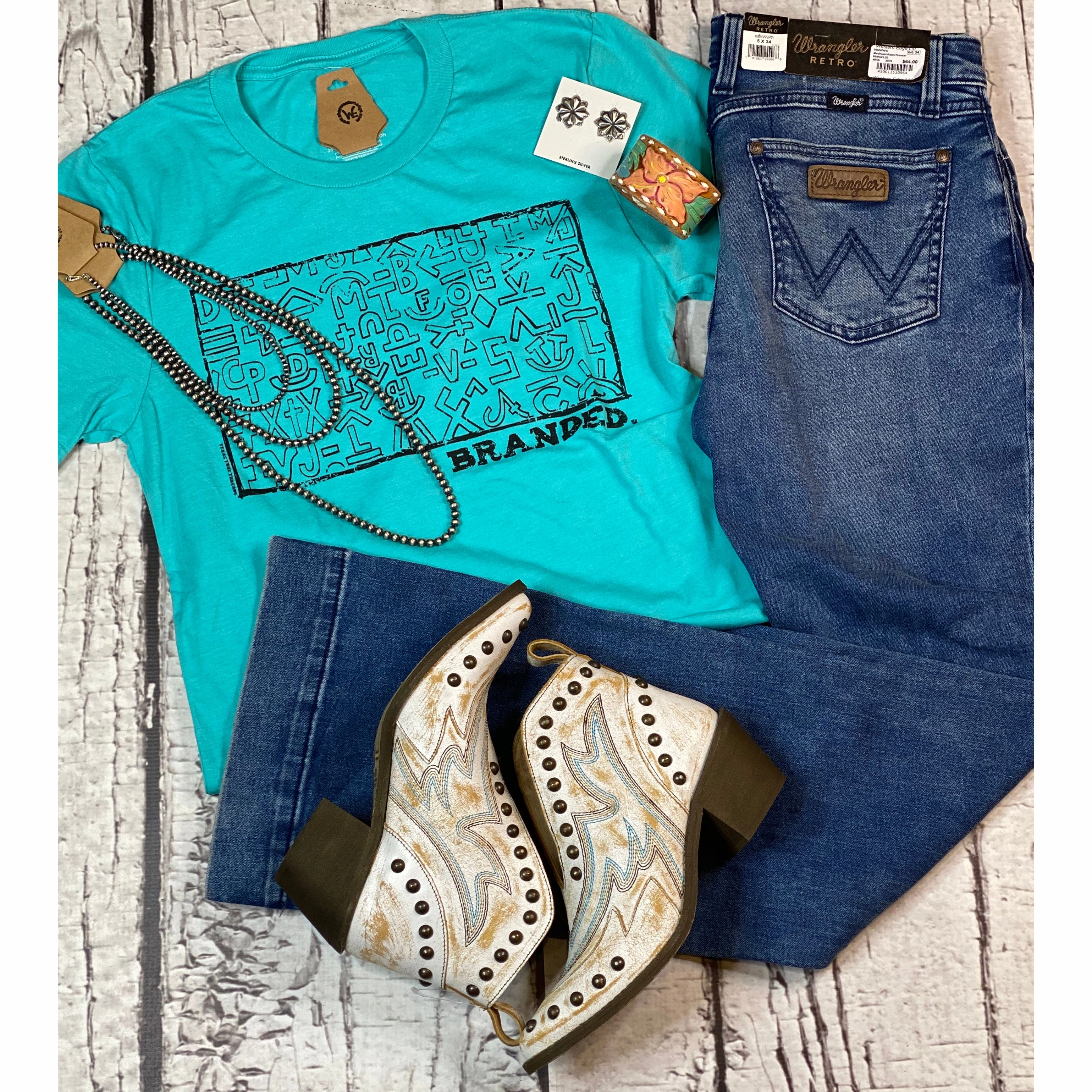 Wrinkle Resistant Treatment Texas True Threads Turquoise Branded Tee