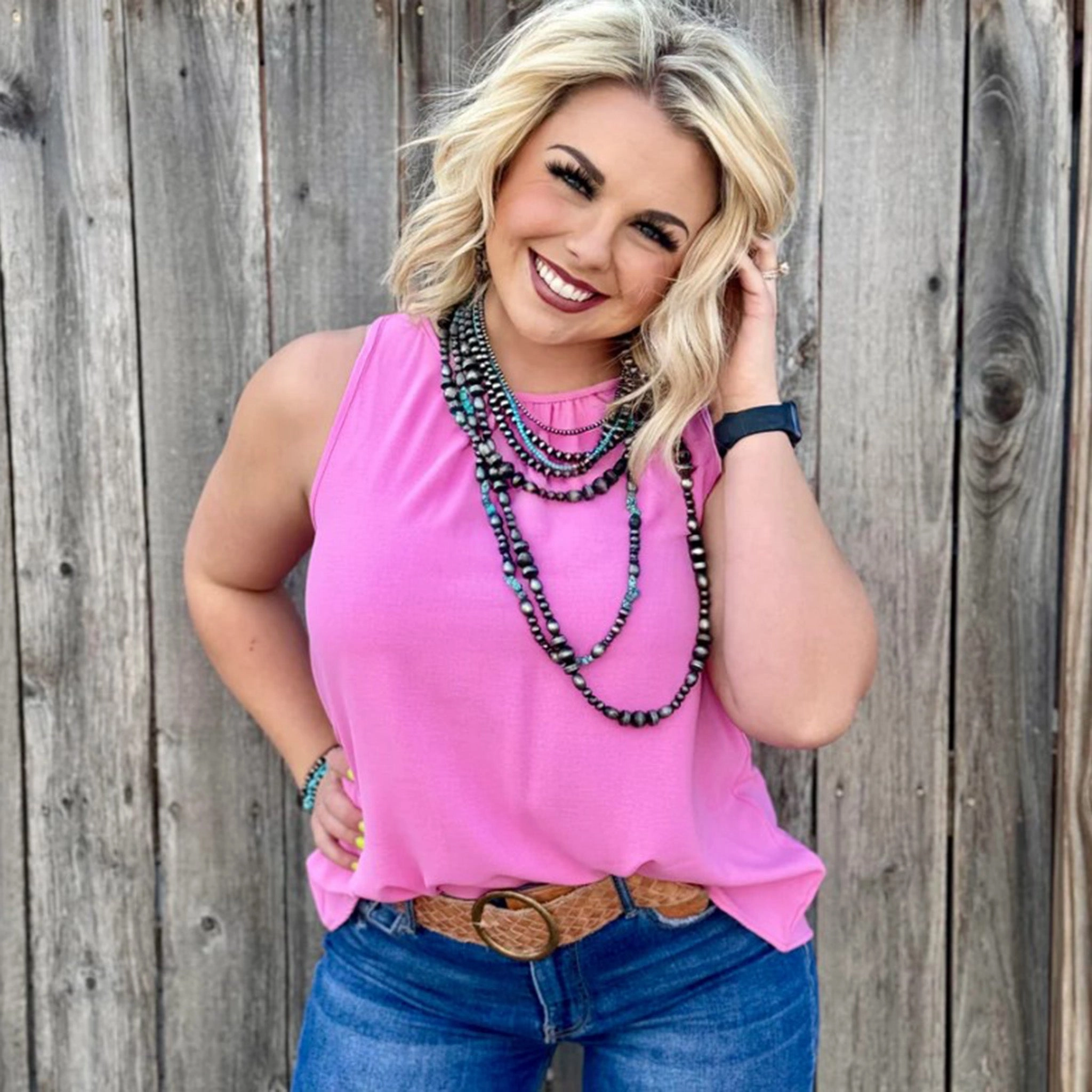 Texas True Threads Women's Rose Pink Vicky Tank WideNeckline