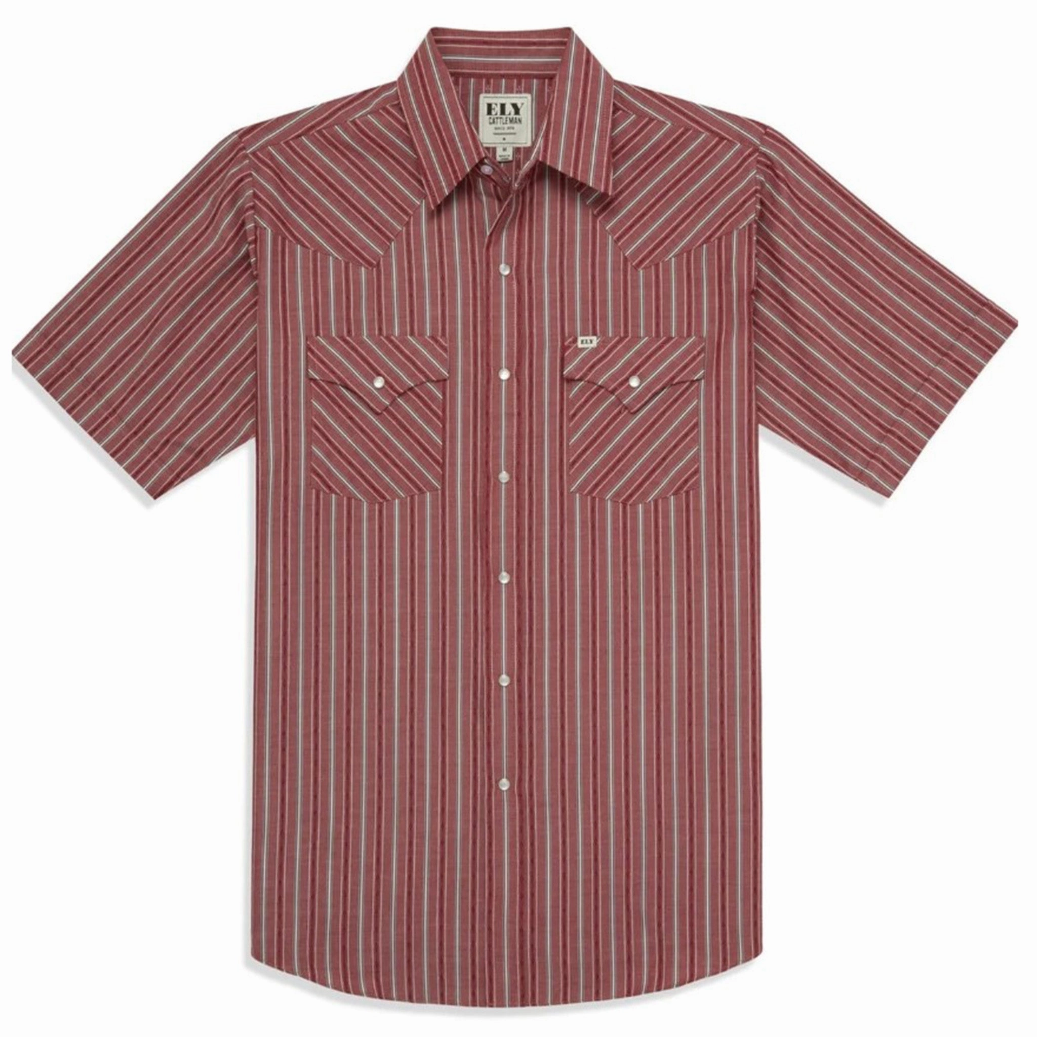 Essential Fit Ely Walker Men's Red Short Sleeve Americana Dobby Stripe