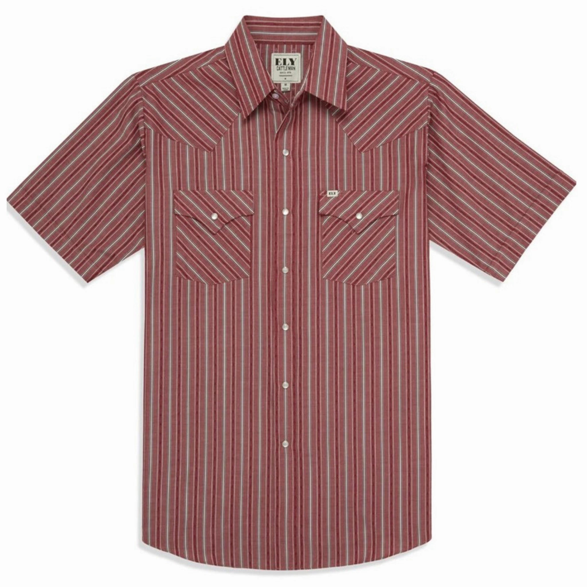 Loose Comfort Ely Walker Men's Red Short Sleeve Americana Dobby Stripe