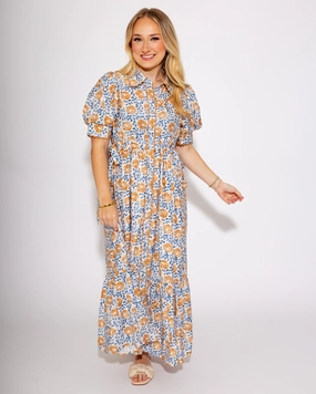 Relax Mode Heart Tone The Floral Breeze Midi Dress in Camel