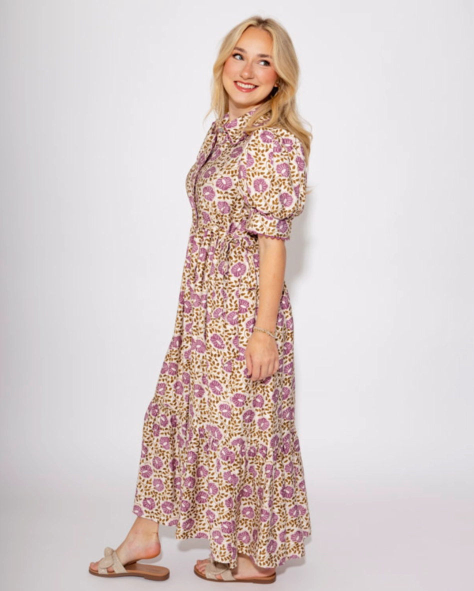 Red-Carpet Zip-Closure The Floral Breeze Midi Dress in Purple