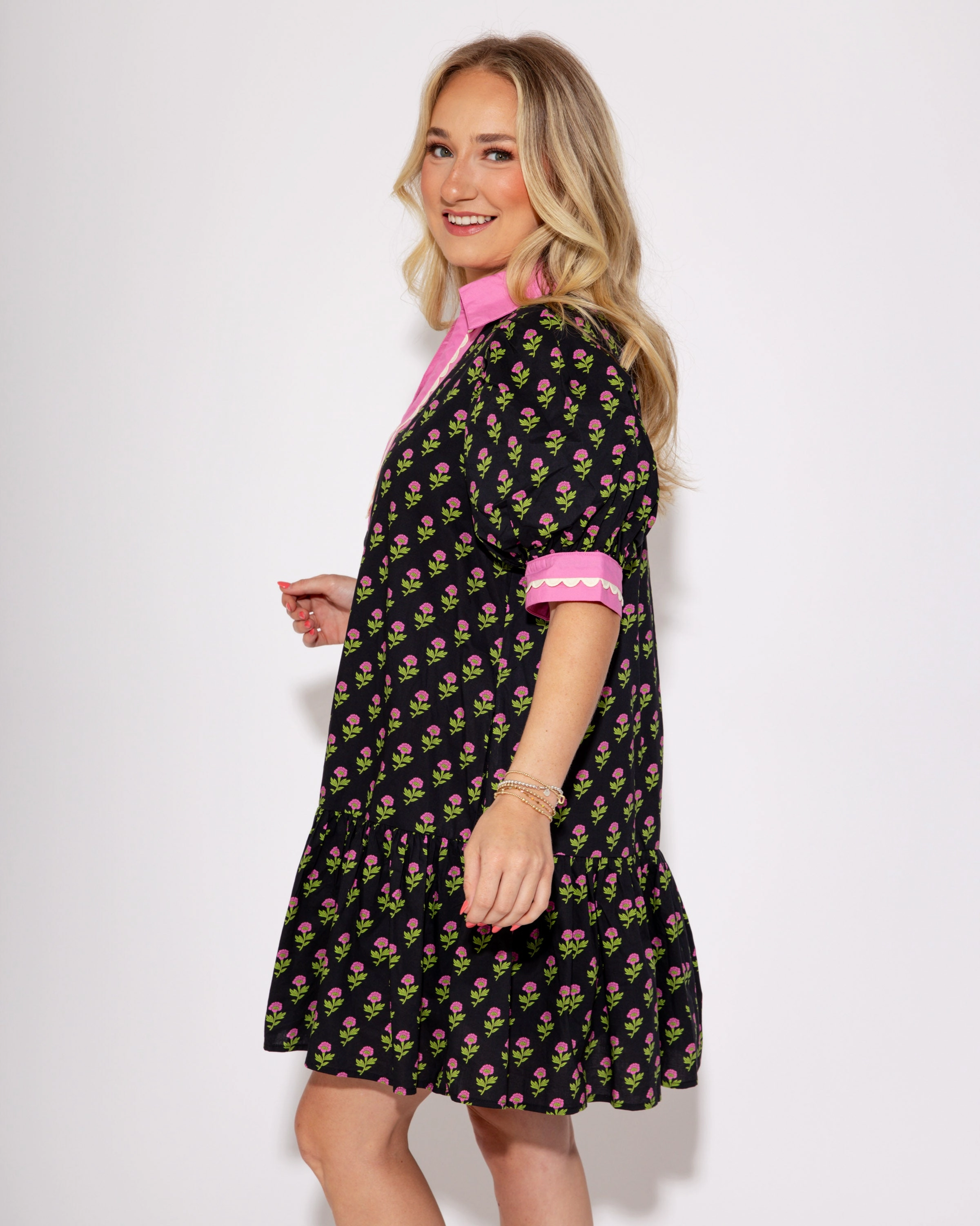 The Floral Flounce Mini Dress in Black Effortless Vibe