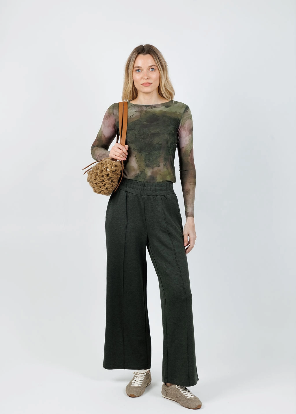 Heat Dissipating Four Way Stretch The Wide Leg Pants 28" - Olive Marl