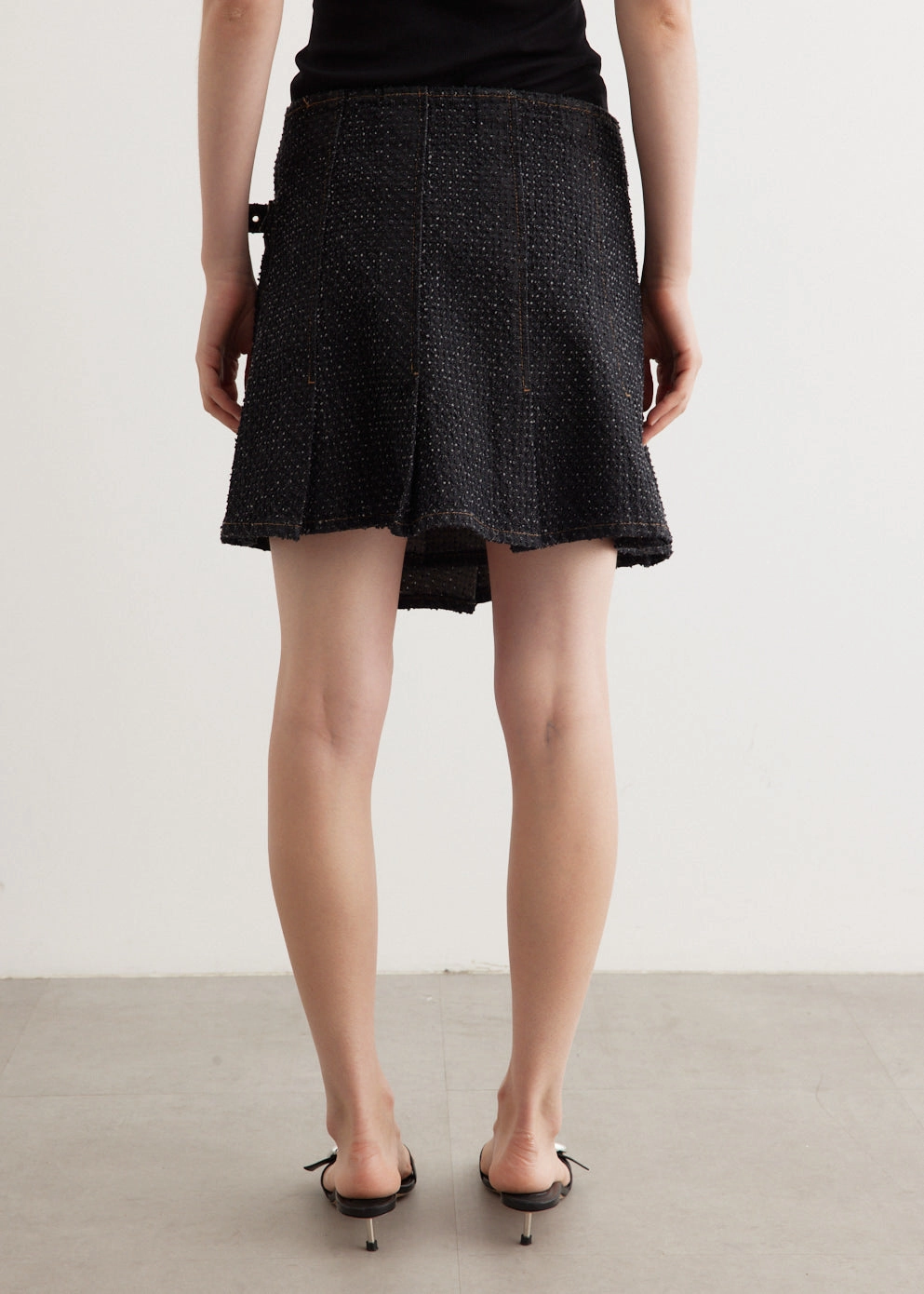 Fluffy Denim Wrap Mini Skirt Mid Length