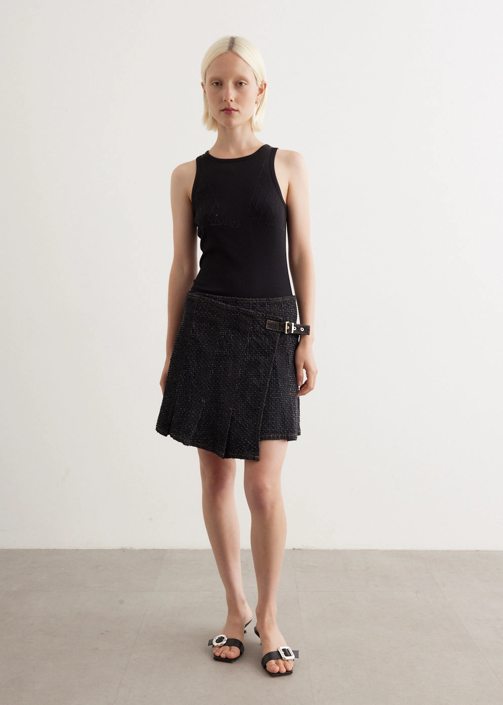 Fluffy Denim Wrap Mini Skirt ribbed texture