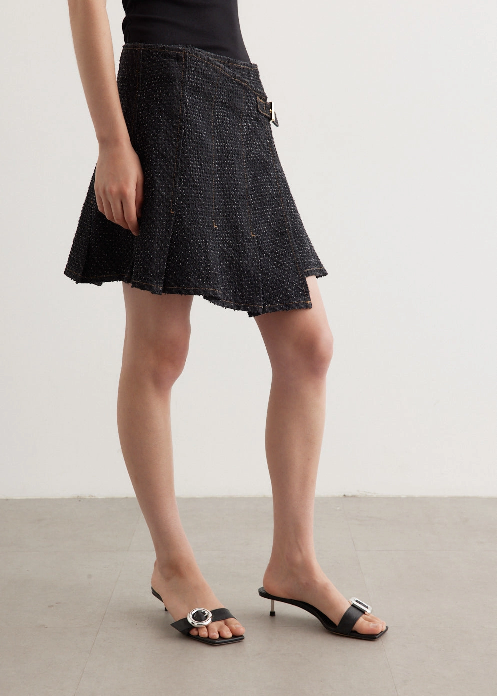 Thermal Regulating Fluffy Denim Wrap Mini Skirt