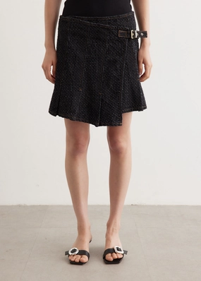 Flow Look Fluffy Denim Wrap Mini Skirt