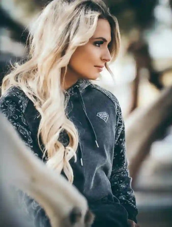 High Visibility Trims Hooey Women's Vintage Paisley & Black Hoodie-Rope/Girl Logo