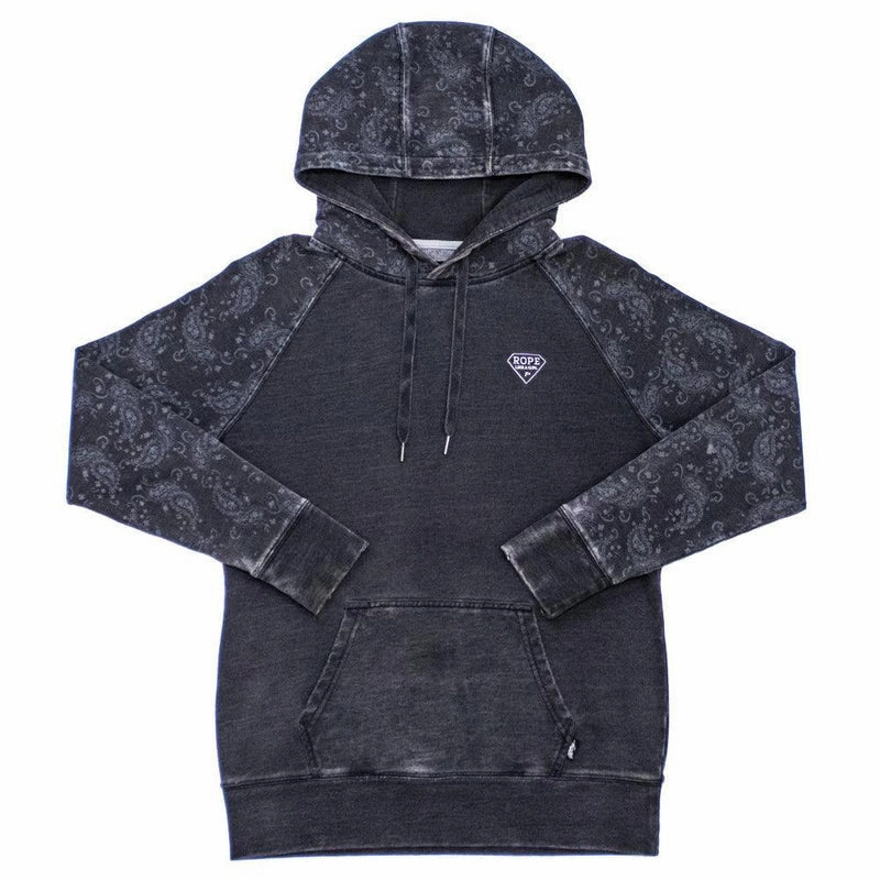 Fray Resistant Edges Hooey Women's Vintage Paisley & Black Hoodie-Rope/Girl Logo