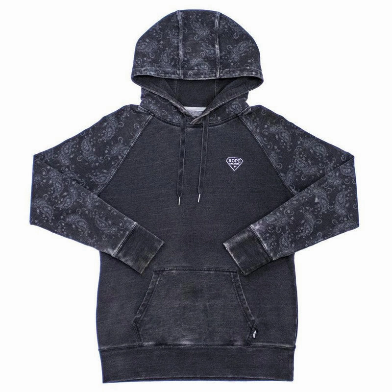 Hooey Women's Vintage Paisley & Black Hoodie-Rope/Girl Logo Weatherproof Zipper Tech Layered Look